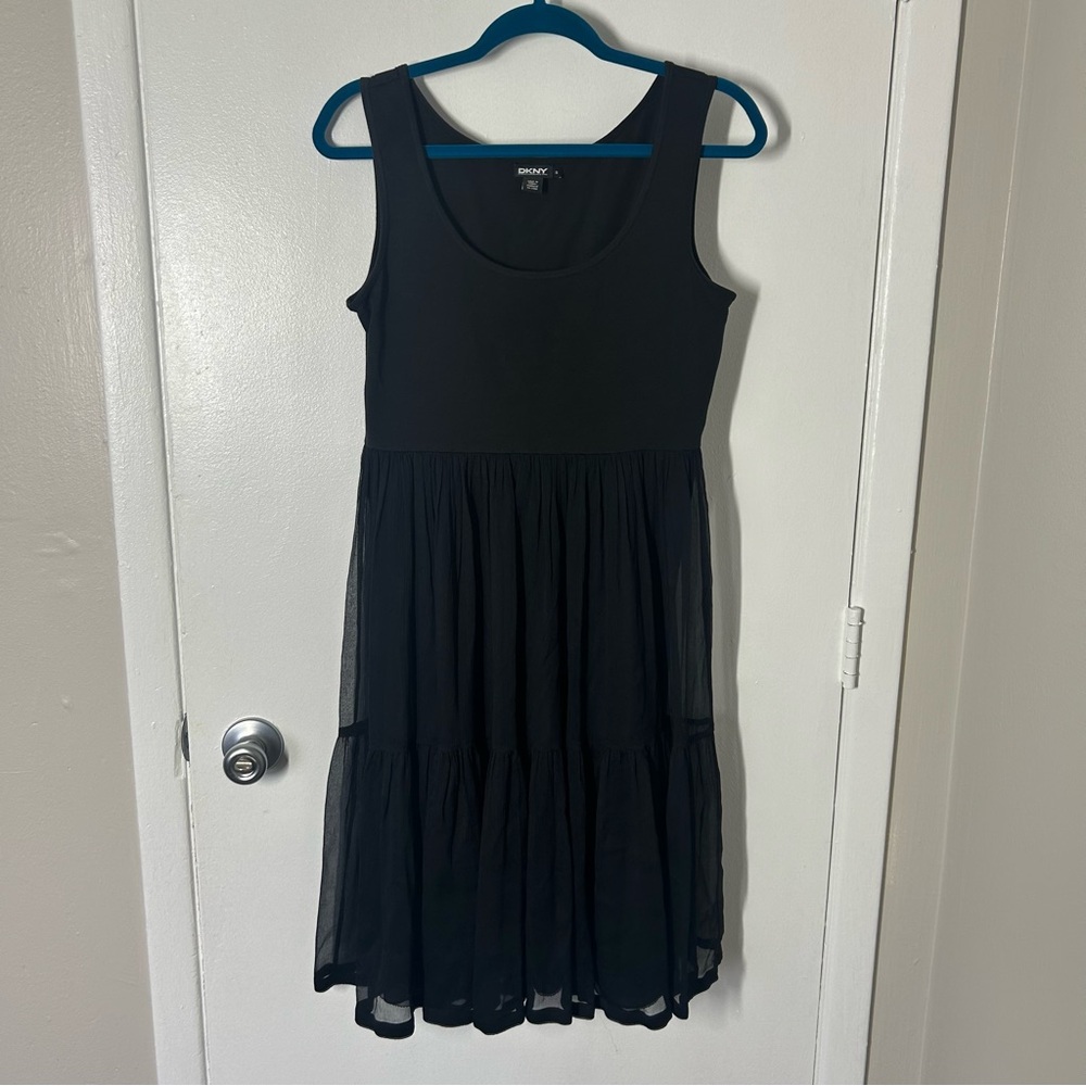 DKNY Black Sleeveless Silk & Cotton Tank Dress, Size Medium